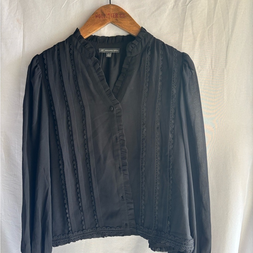 Adrianna Papell Black Ruffled Blouse